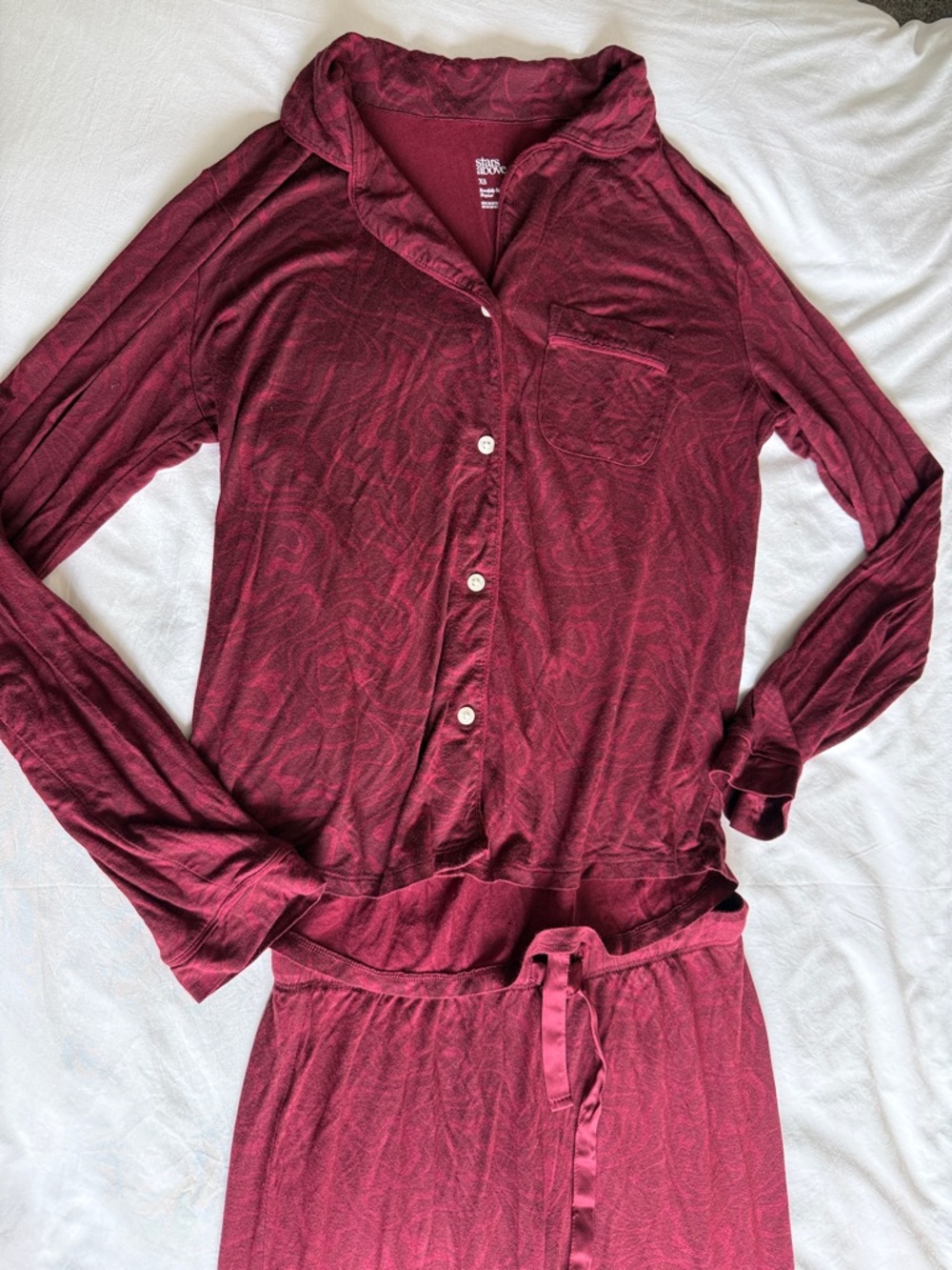 stars above Burgundy Long-Sleeve Button Pajama Set